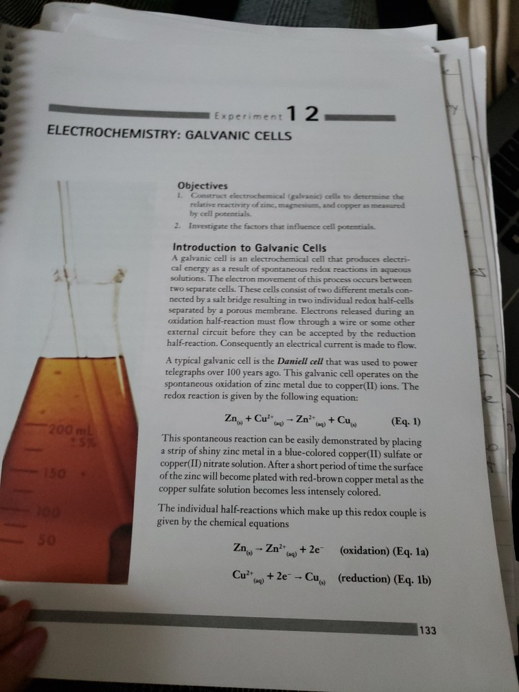 Solved EXPERIMENT 12 ELECTROCHEMISTRY GALVANIC CELLS Rep...