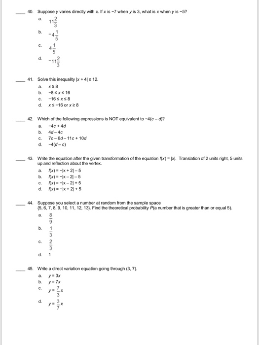 Solved _-Solve this equation 4x1)-7-(6x-2). a, 8 d. 2 -2. A | Chegg.com