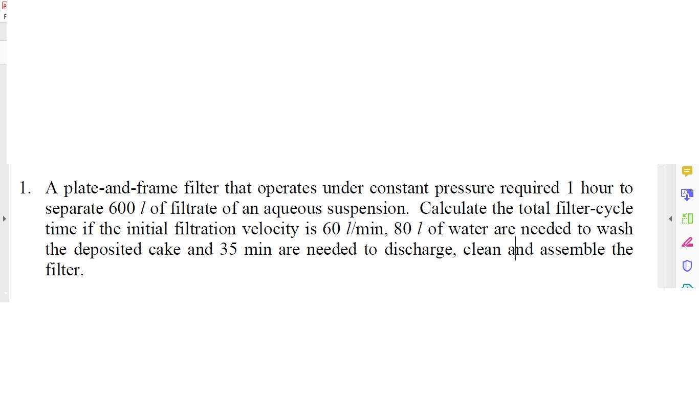 Solved A plate-and-frame filter that operates under constant | Chegg.com