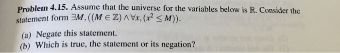 Solved Problem 4.15. Assume that the universe for the | Chegg.com