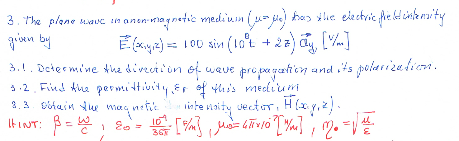 Solved 3 The Plane Wavc In Anon Magnetic Medium U Uw Chegg Com