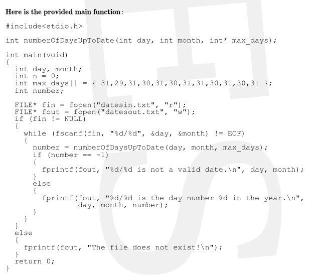 Solved [6 marks] Implement a function numberOfDays | Chegg.com