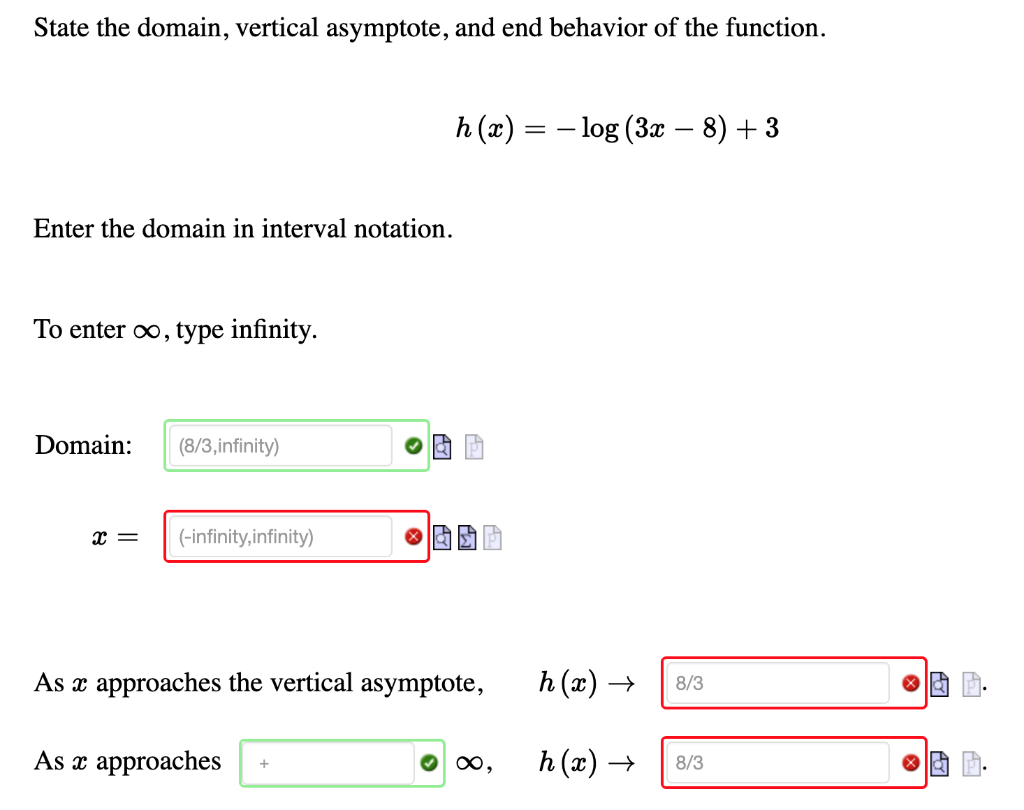 Solved State the domain, vertical asymptote, and end