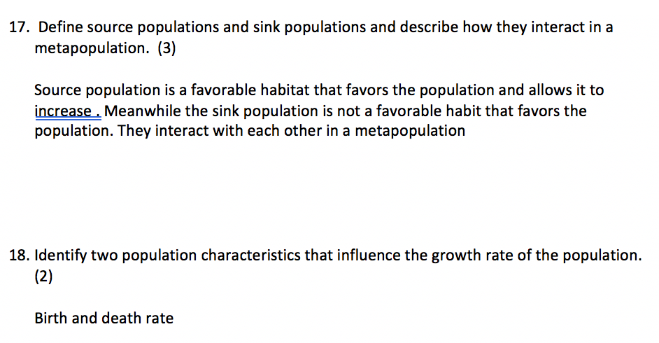 Solved 17. Define source populations and sink populations | Chegg.com