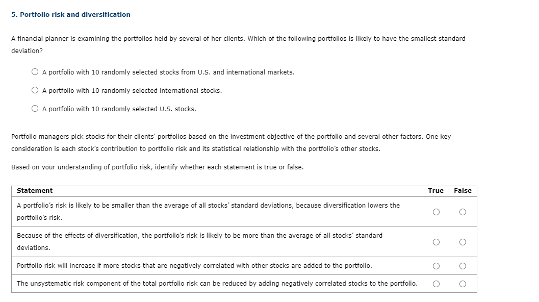 Solved A financial planner is examining the portfolios held