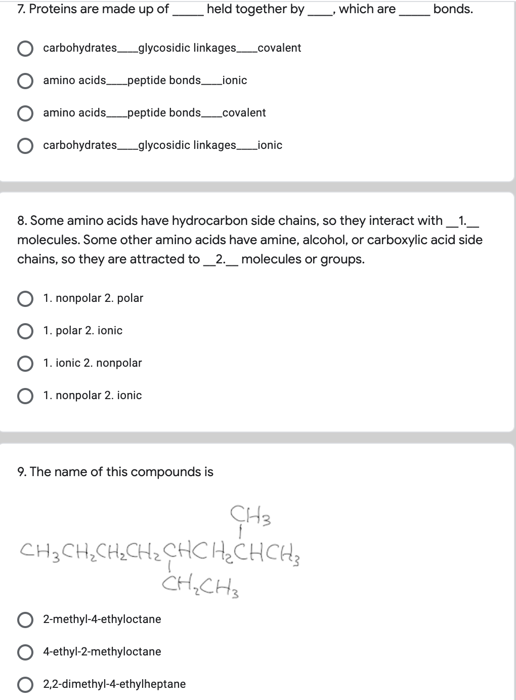 Solved 7. Proteins are made up of held together by which are | Chegg.com