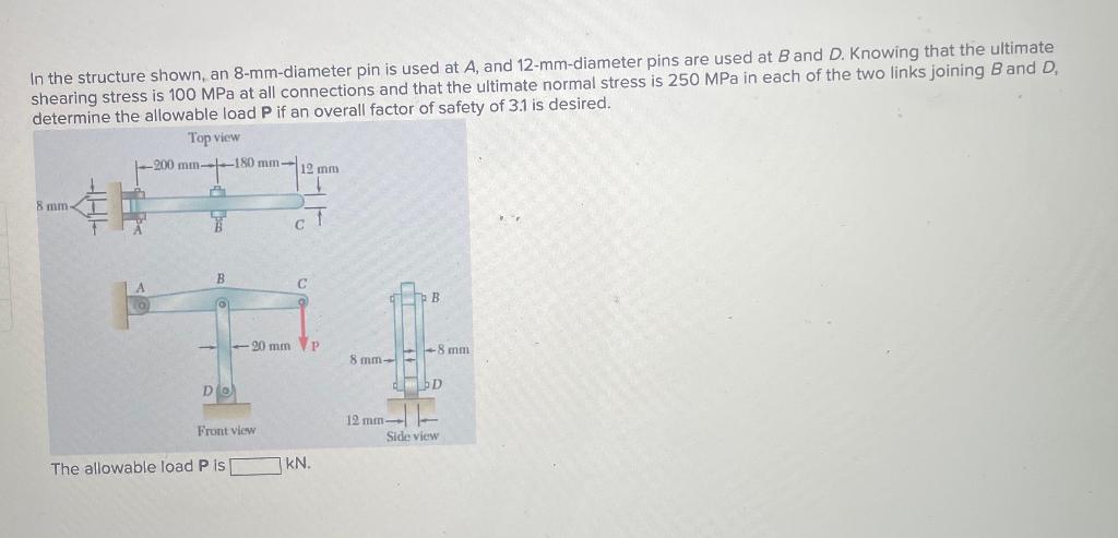 Solved In the structure shown, an 8-mm-diameter pin is used