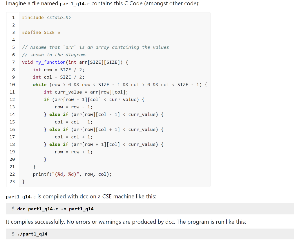 Solved art1_q14. is compiled with dcc on a CSE machine like | Chegg.com