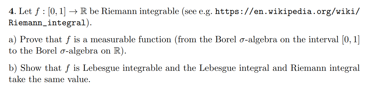 Solved 4 Let F [0 1]→r Be Riemann Integrable See E G