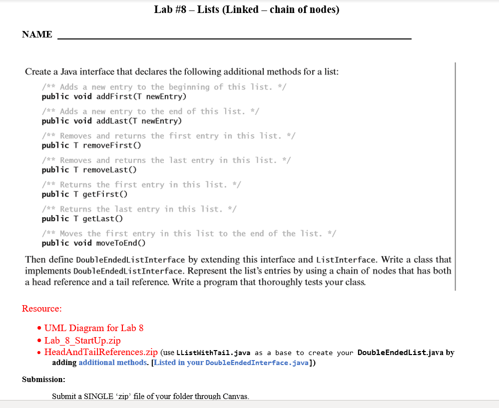 Deliverables: ListInterface.java (given in | Chegg.com