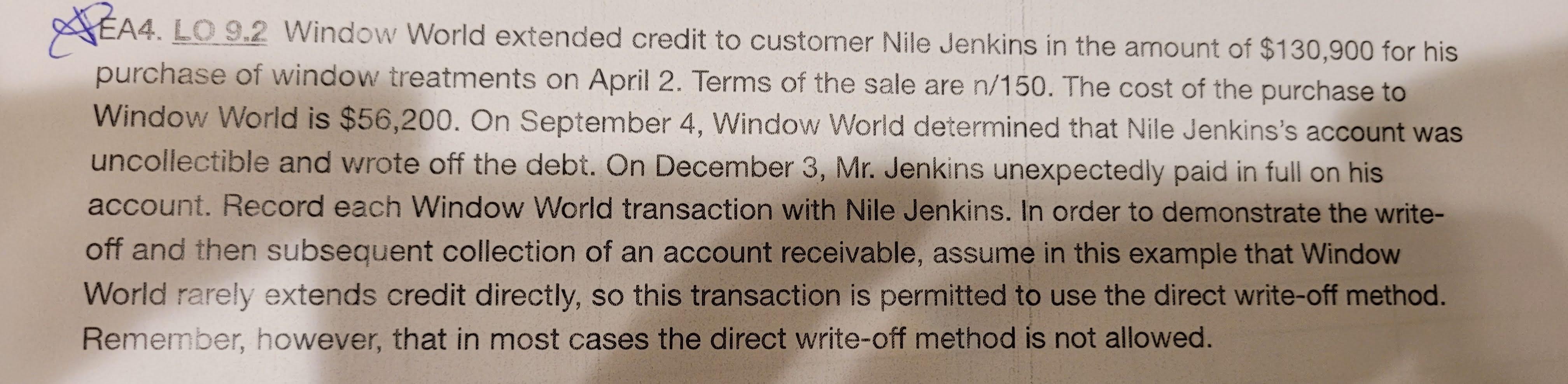 Solved Bea4 Lo 9 2 Window World Extended Credit To Customer