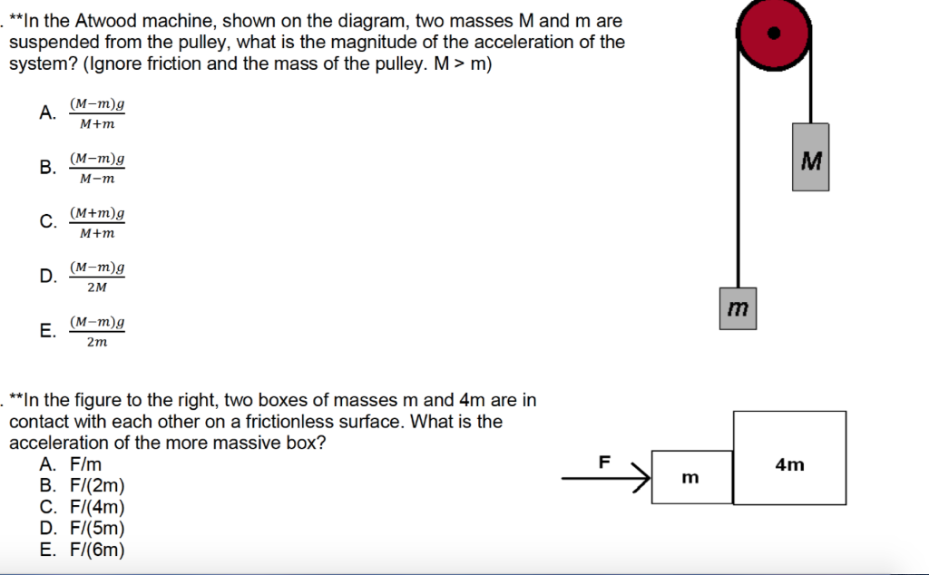 Solved . **In the Atwood machine, shown on the diagram, two