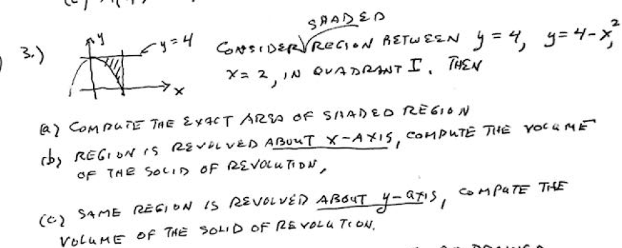 Solved 2 3.) ry=4 SAADED CONSIDER REGION RETWEEN y = 4, | Chegg.com