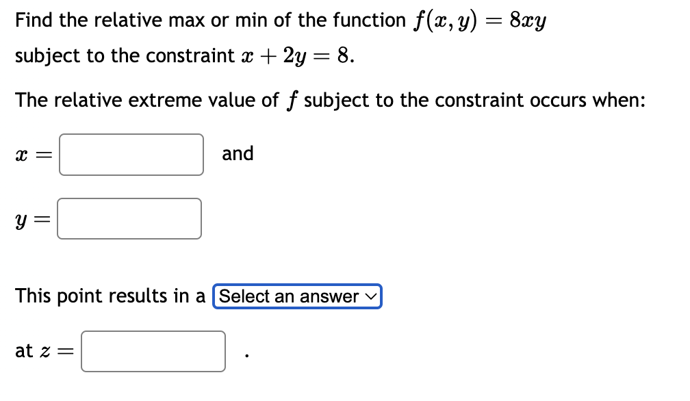 Find the relative max or min of the function | Chegg.com