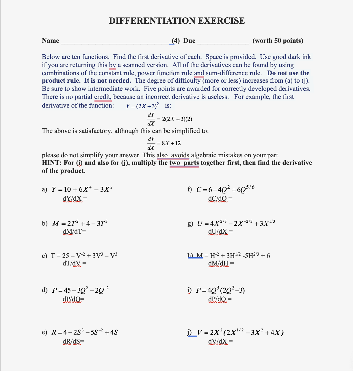 Solved Below Are Ten Functions. Find The First Derivative Of 