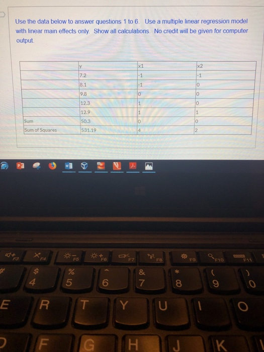 Solved Use the data below to answer questions 1 to 6. Use a | Chegg.com