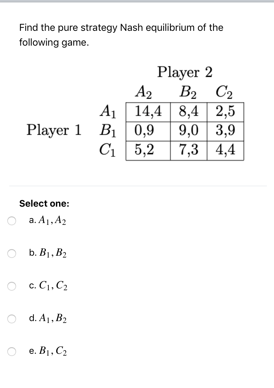 Solved Find the pure strategy Nash equilibrium of the | Chegg.com