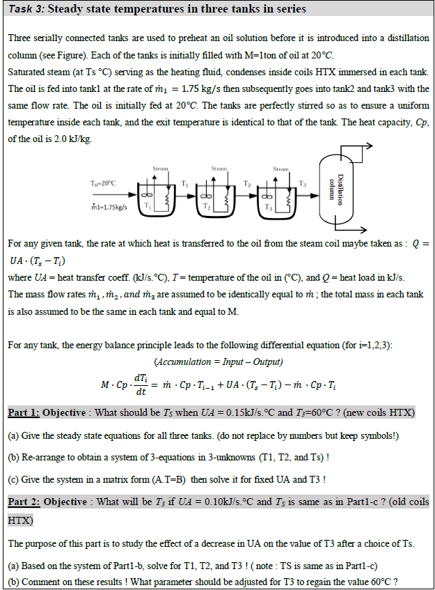 Task 3: Steady state temperatures in three tanks in | Chegg.com