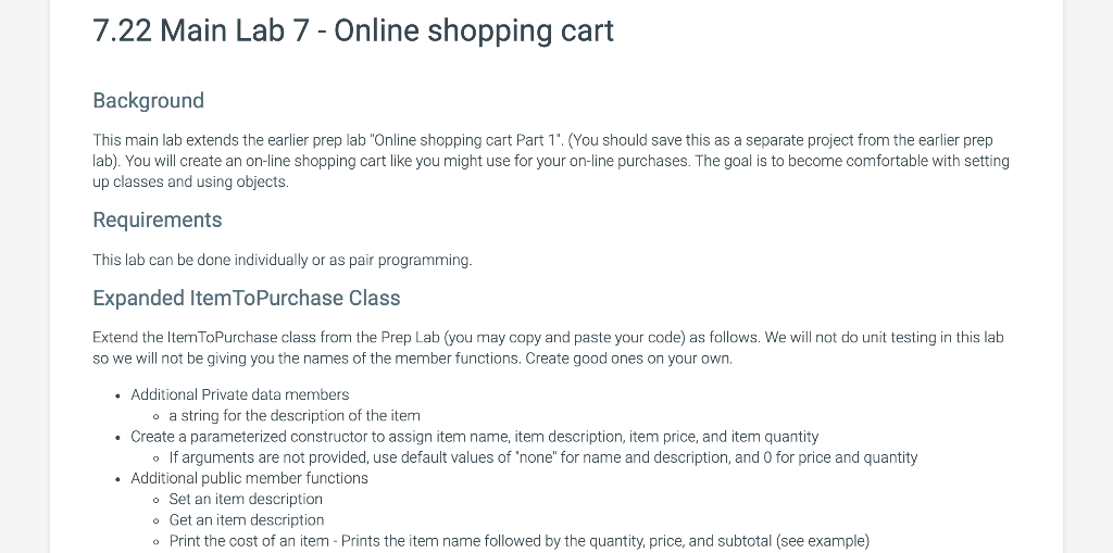 online shopping cart project
