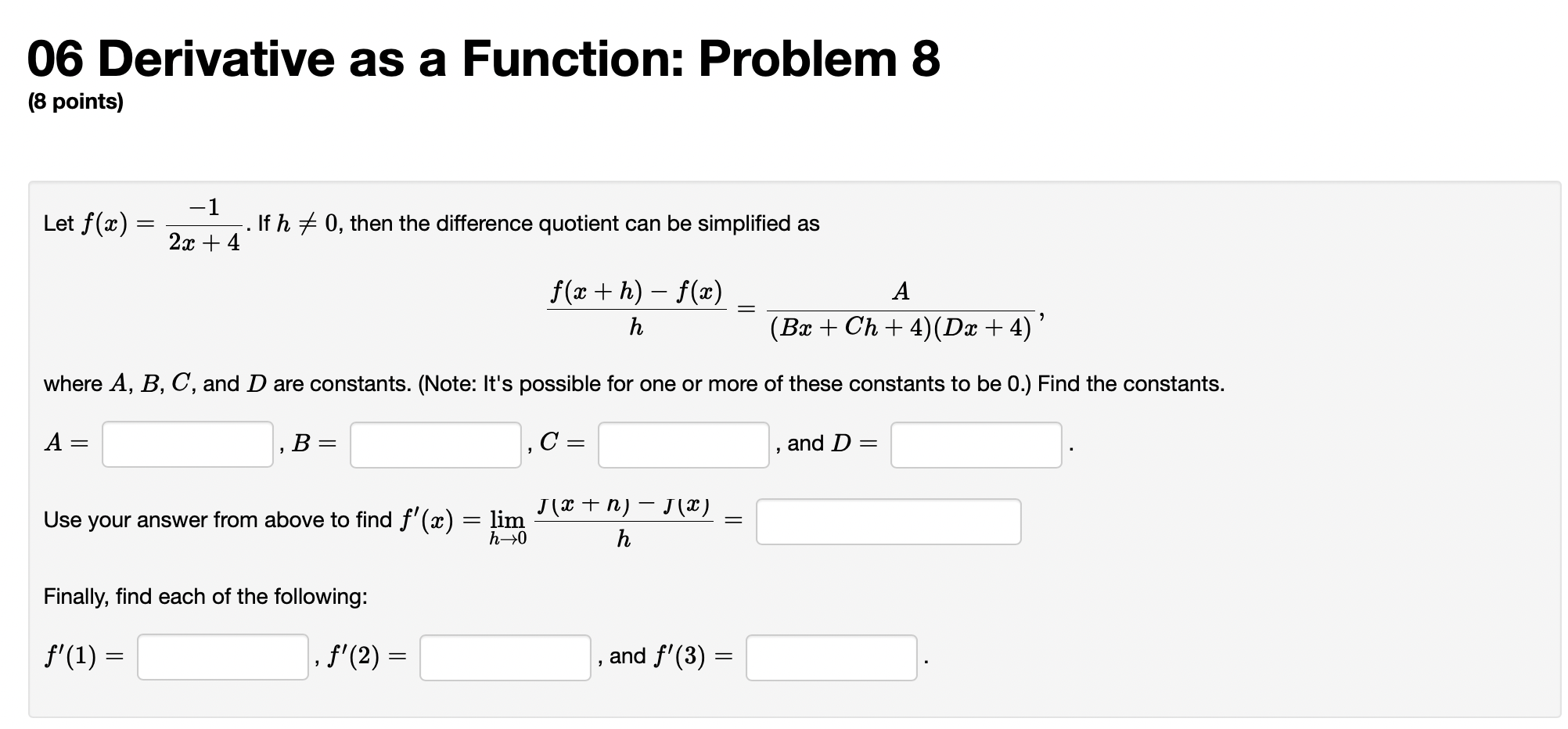 Solved 06 Derivative as a Function: Problem 8 (8 points) Let | Chegg.com