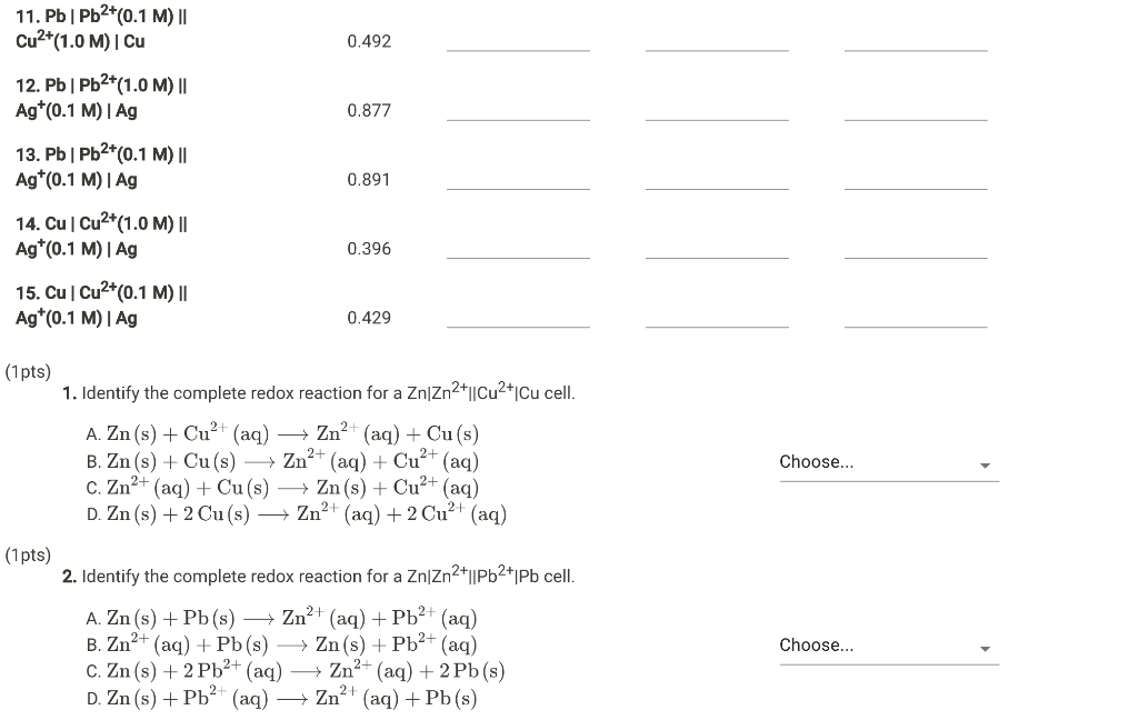 Solved Table 1. Voltaic cells data table Ecell (measured) | Chegg.com