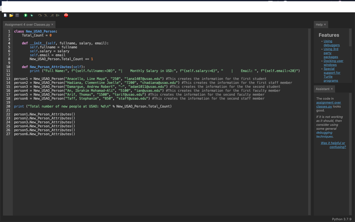 Solved Modify the code from Assignment 4 over Classes in | Chegg.com