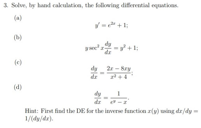 Solved 3. Solve, by hand calculation, the following | Chegg.com