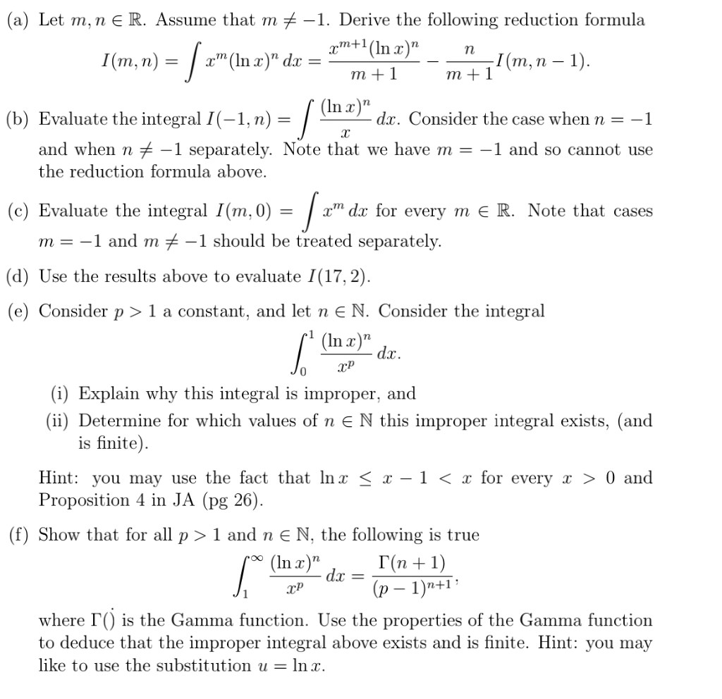 Solved a) Let m,n∈R. Assume that m =−1. Derive the following | Chegg.com