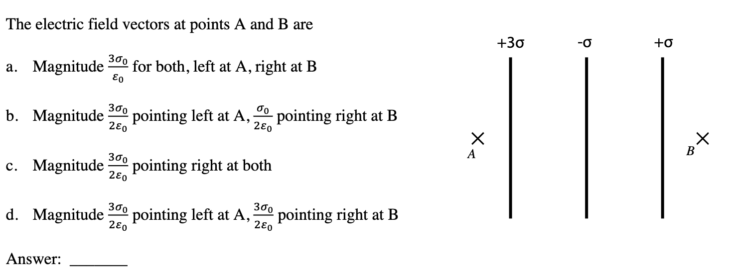 Solved The electric field vectors at points A and B are +30 | Chegg.com
