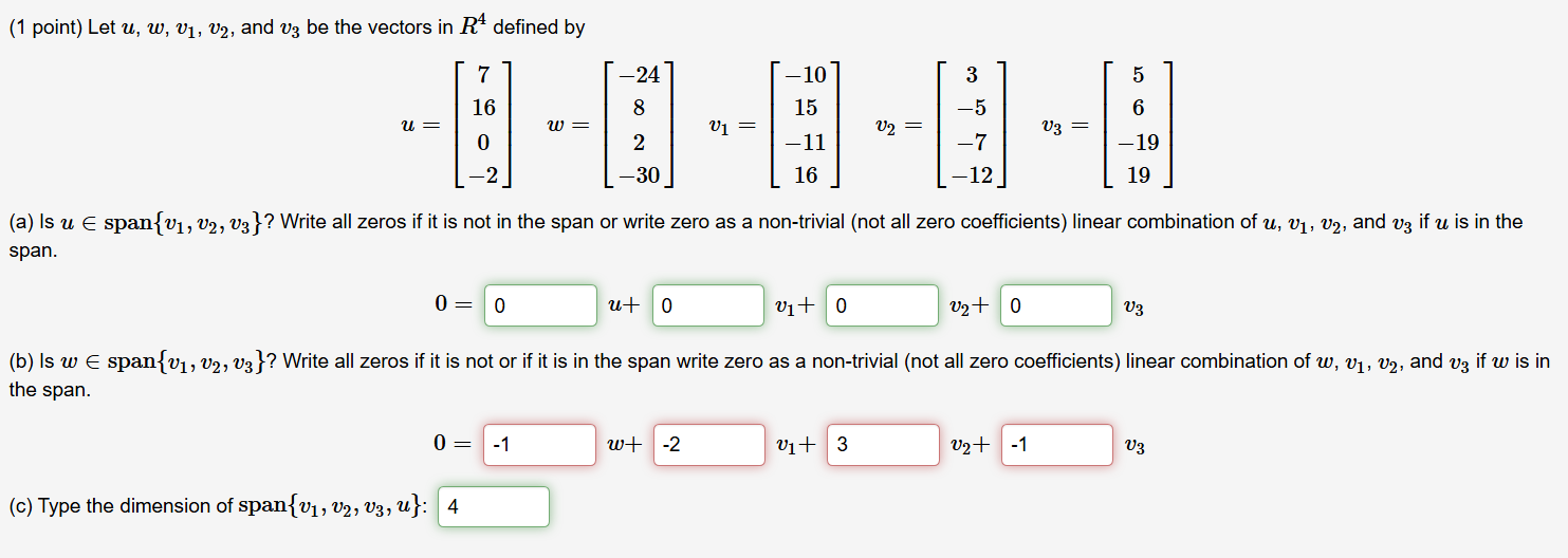 [Solved] Need help. Will upvote. (1 point) Let u,w,v_(1),v