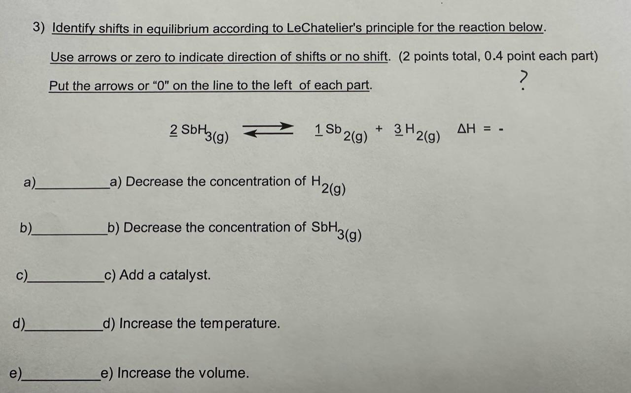 Identify shifts in equilibrium according to | Chegg.com
