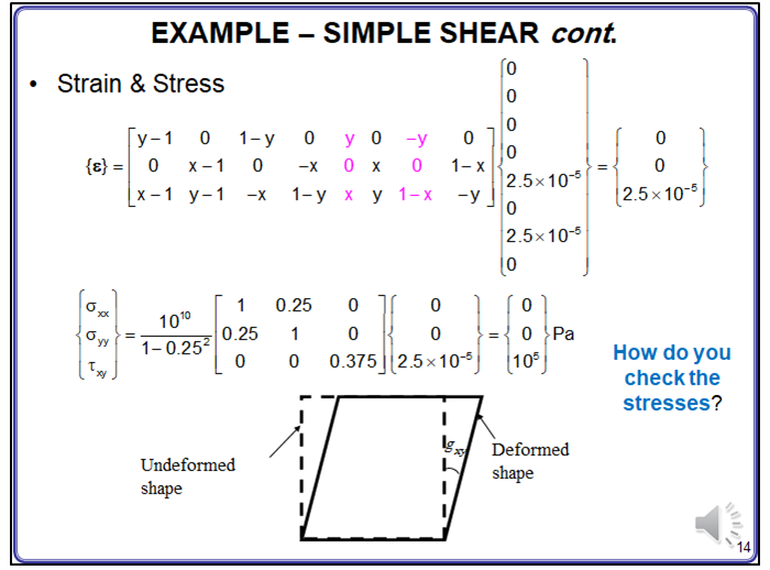 Solved EXAMPLE 6.4- SIMPLE SHEAR . . 4 f 3 1 m E = 10 GPa, v | Chegg.com
