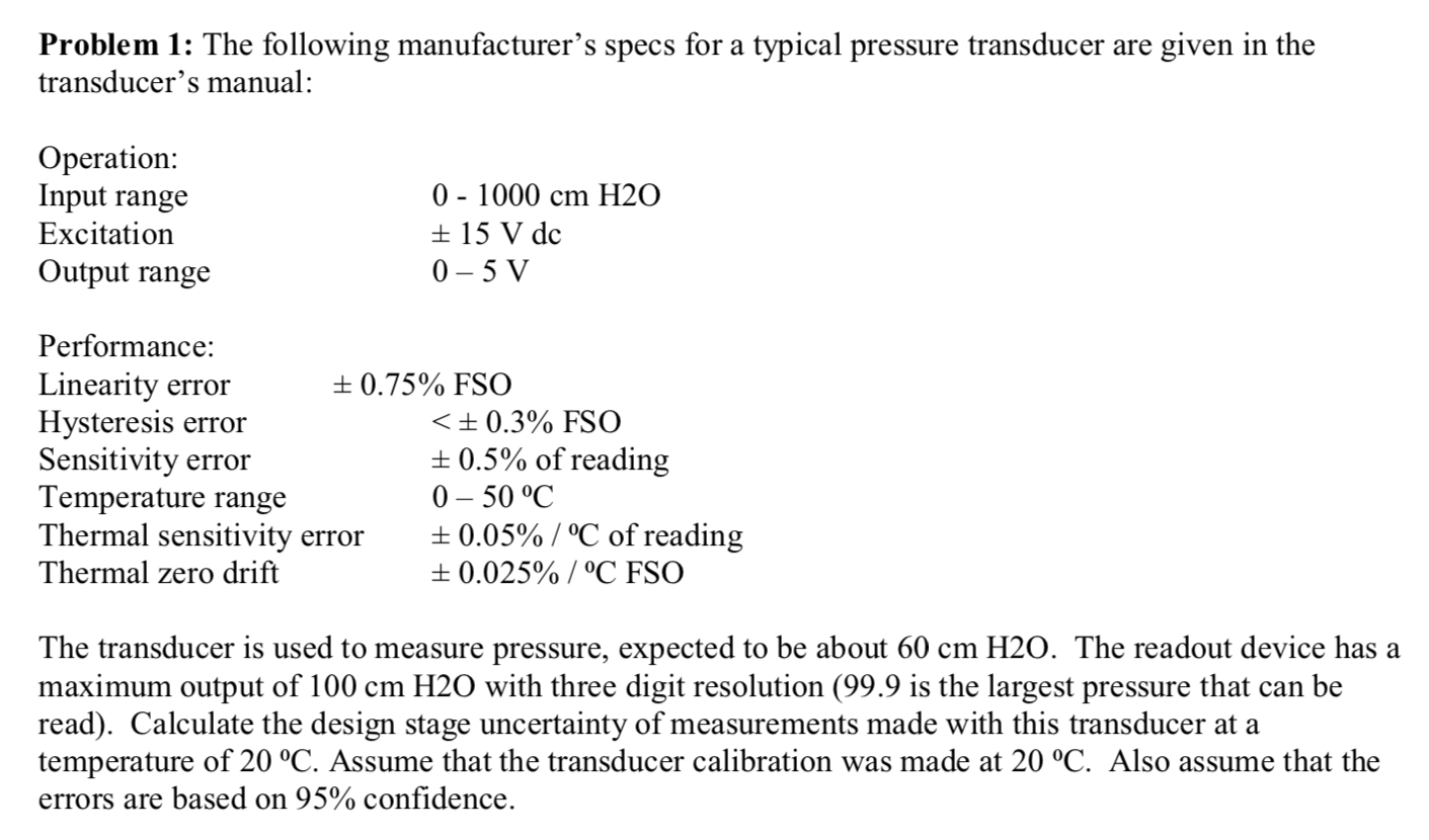 Solved Problem 1 The following manufacturer's specs for a