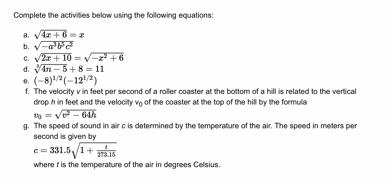 Solved Complete the activities below using the following | Chegg.com