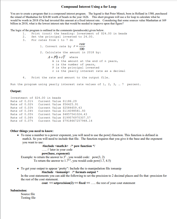 Solved Compound Interest Using a for Loop You are to create | Chegg.com