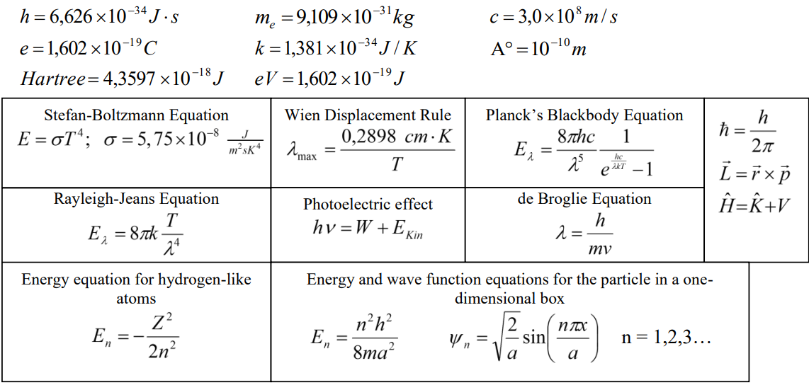 Solved C= h=6,626x10-34 J:s e=1,602 x 10-1°C Hartree= 4,3597 | Chegg.com