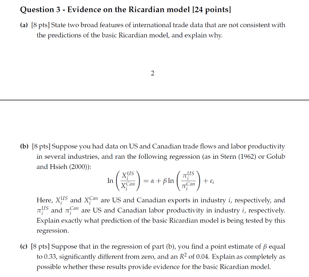 Solved Question 3 - Evidence on the Ricardian model [24 | Chegg.com