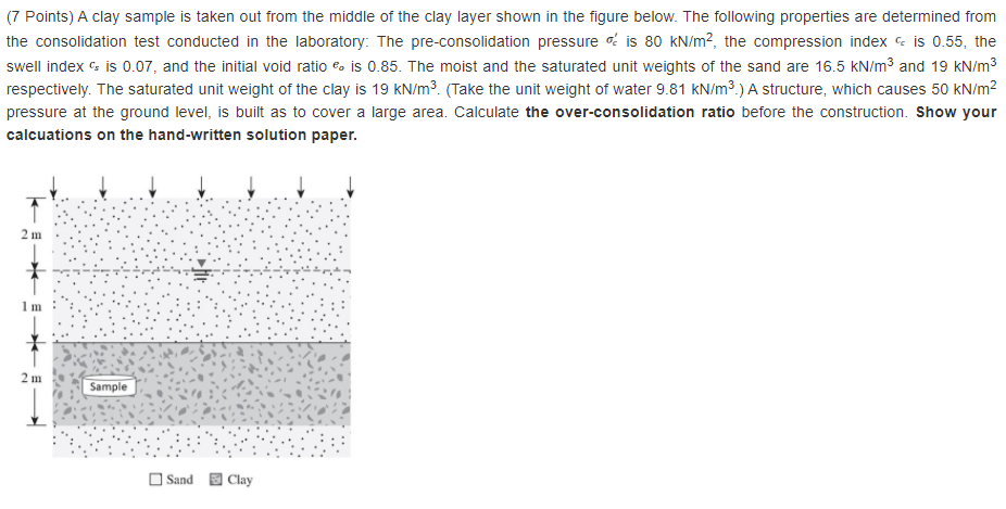 Solved (7 Points) A clay sample is taken out from the middle | Chegg.com