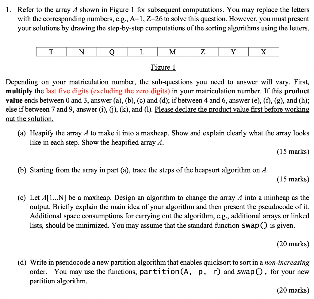 Solved 1. Refer to the array A shown in Figure 1 for | Chegg.com