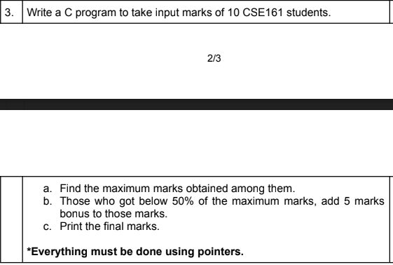 Solved 3. Write a C program to take input marks of 10 CSE161 | Chegg.com
