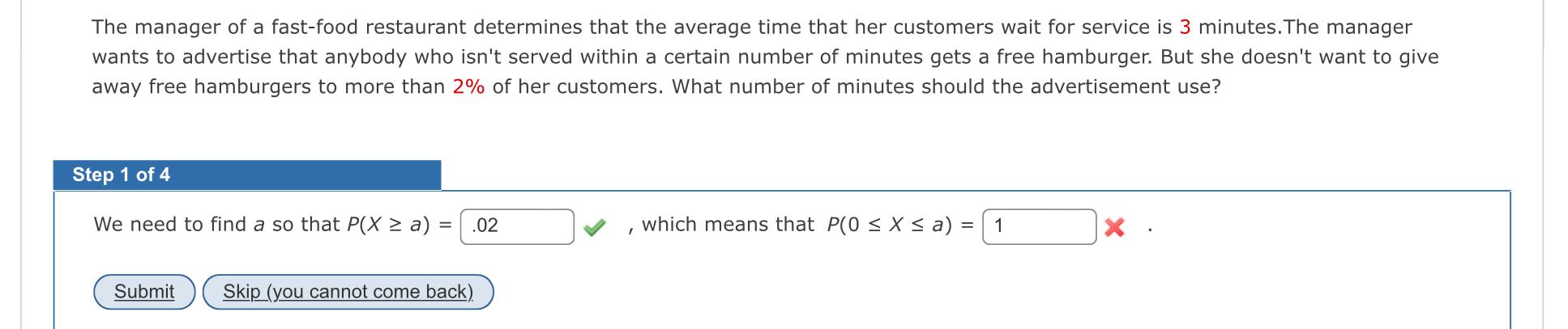 Solved The manager of a fast-food restaurant determines that | Chegg.com
