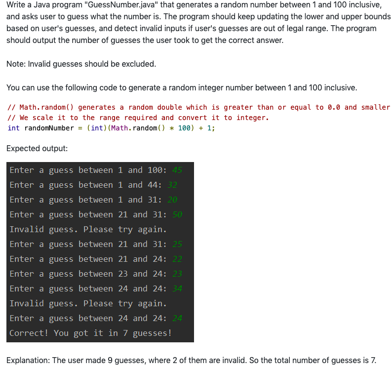 Solved Write Java program "Guess Number.java" that | Chegg.com