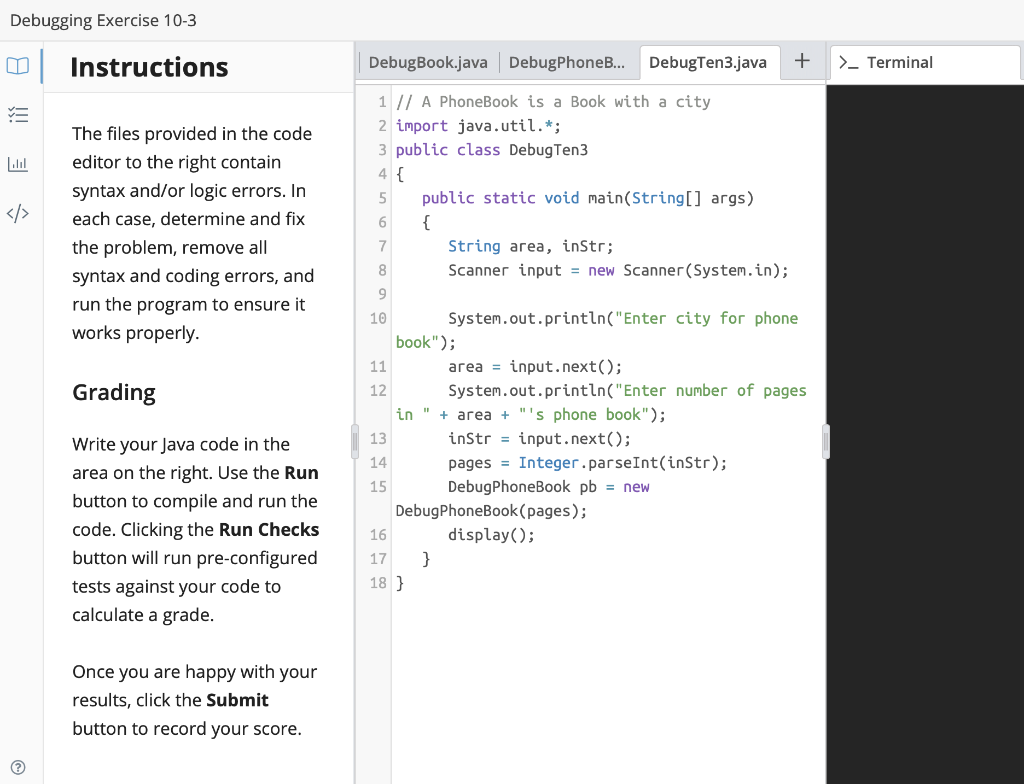 Debugging Exercise 10-3 0 Instructions DebugBook.java | Chegg.com