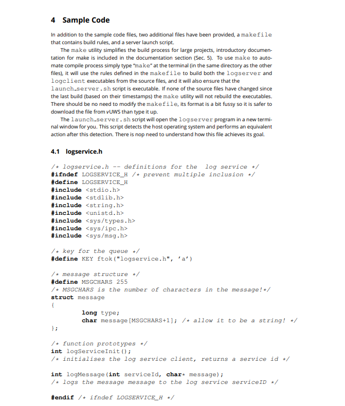 C Programming Language logserver.c & logservice.c | Chegg.com