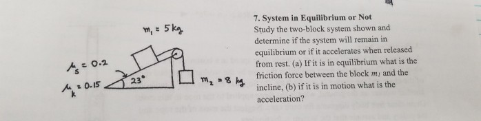 Solved 7. System in Equilibrium or Not Study the two-block | Chegg.com