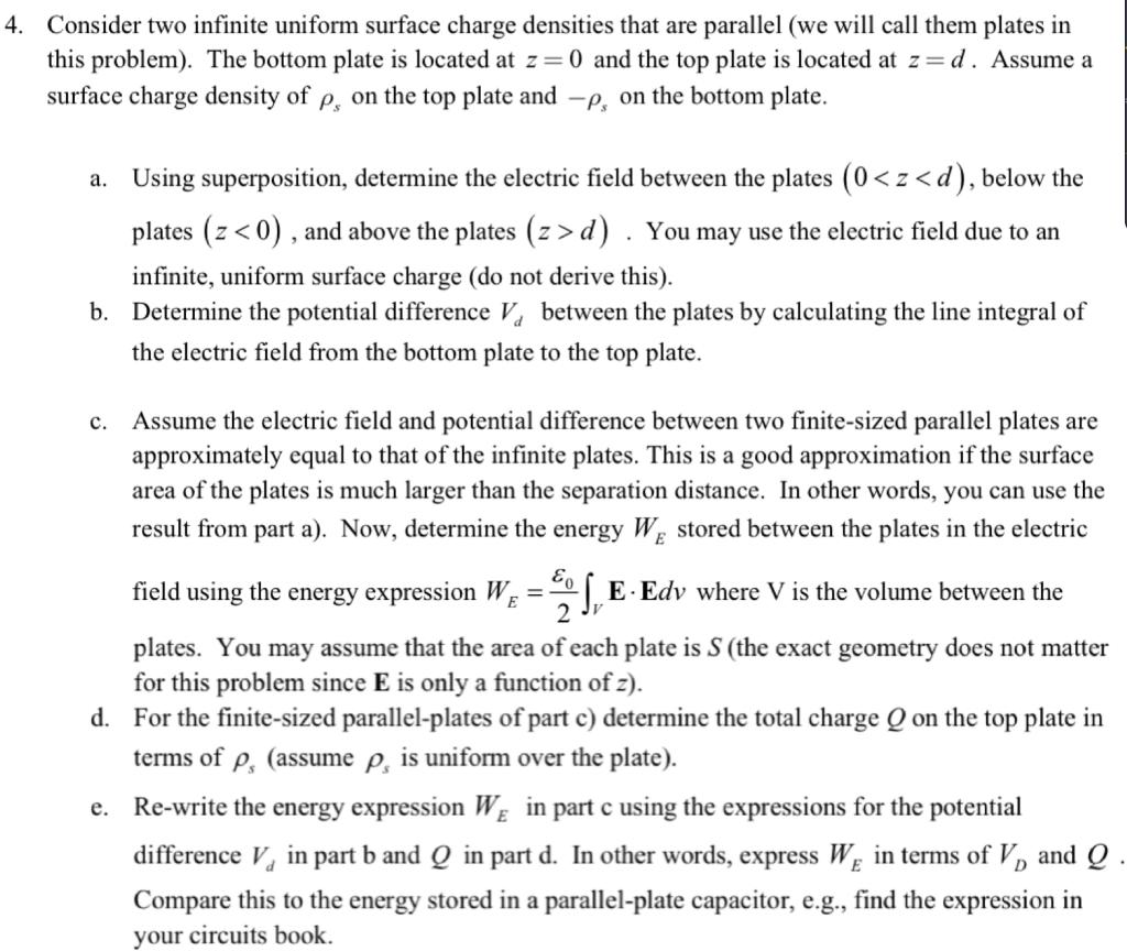 Solved 4. Consider two infinite uniform surface charge | Chegg.com