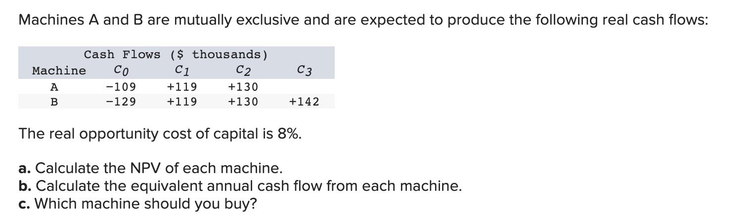 Solved Machines A And B Are Mutually Exclusive And Are | Chegg.com