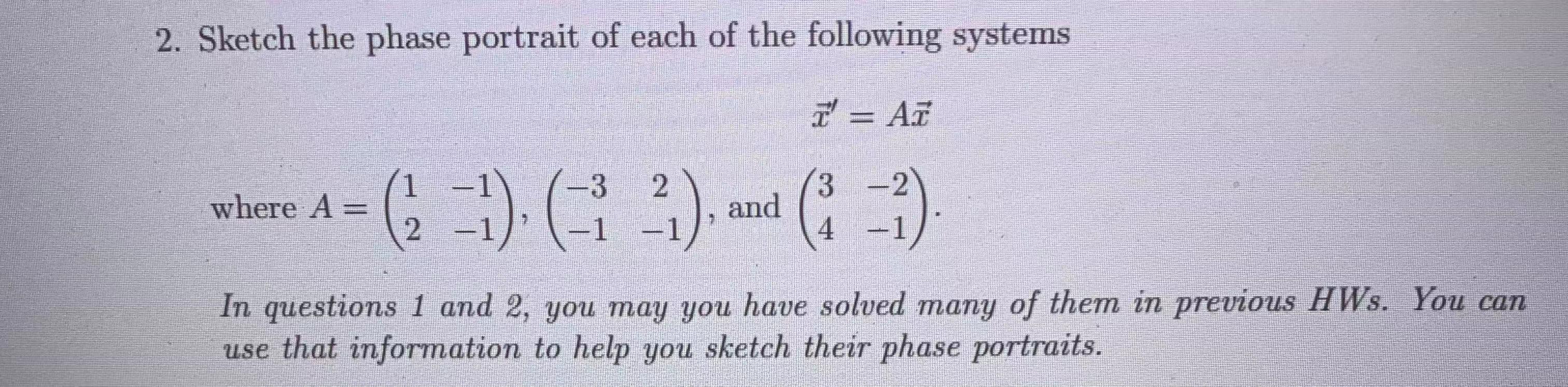 Solved 2. Sketch the phase portrait of each of the following | Chegg.com