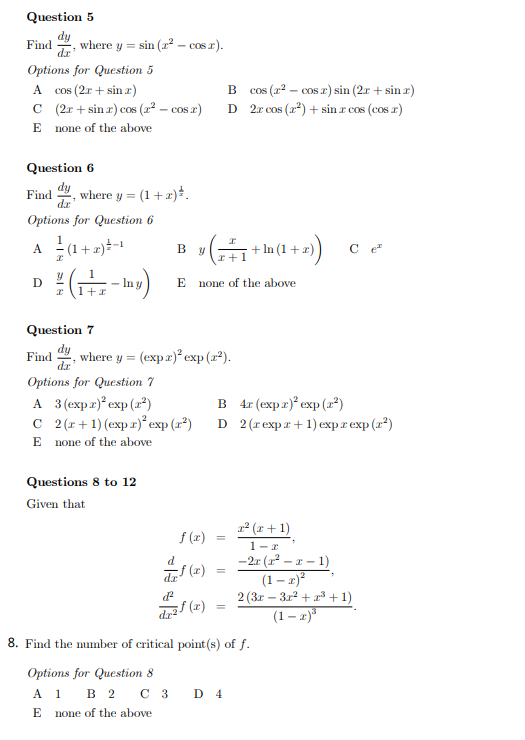 Solved Find dxdy, where y=sin(x2−cosx). Options for Question | Chegg.com