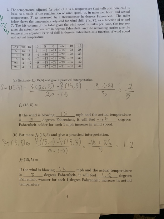 Solved 7. The temperature adjusted for wind chill is a | Chegg.com